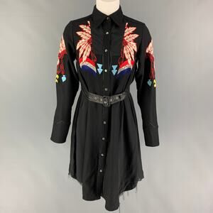 CHRISTIAN DADA Size XS Black Multi-Color Wool Embroidered Snaps Dress